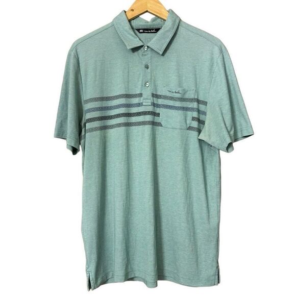 Travis Mathew Oh Snap Polo Shirt Mens Large L Heather Beryl Green Striped Casual - Picture 5 of 10